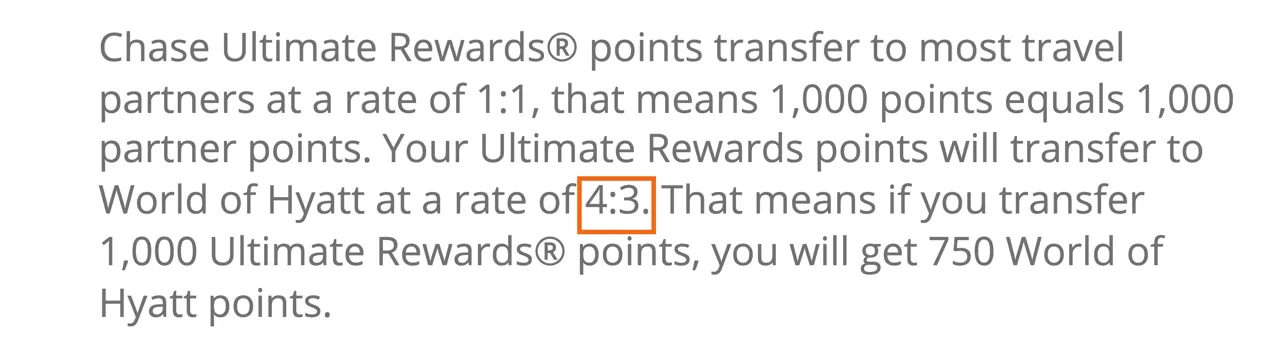 Capture of Chase Sapphire Preferred® Benefits: “Your Ultimate Rewards points will transfer to World of Hyatt at a rate of 4:3.”